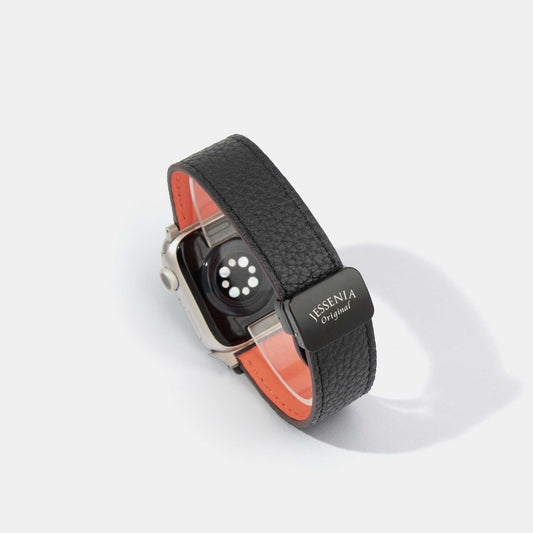 Reversible 2.0 Magnetic Leather Apple Watch Band (Tool-Free) | Orange and Black Back Side