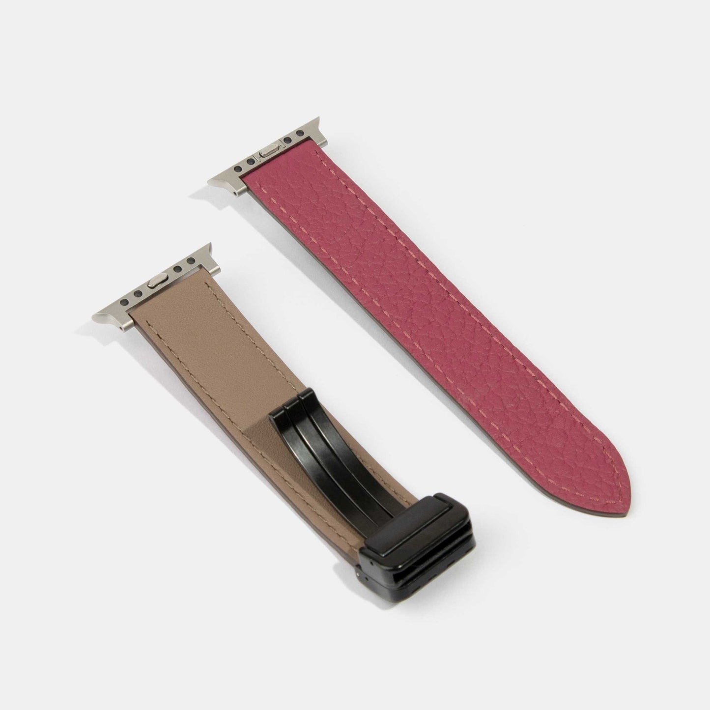 Reversible 2.0 Magnetic Leather Apple Watch Band (Tool-Free) | Fuchsia and Beige Details