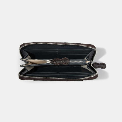 8 Inch 3-Tone Alligator Flank Zip Long Wallet Matte Olive Green Brown Dark Brown - Inside Compartments