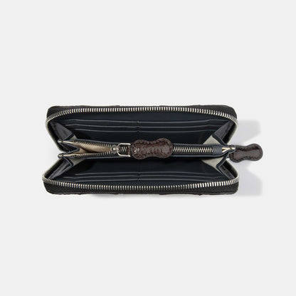 8 Inch 3-Tone Shiny Alligator Flank Zip Long Wallet White Gold Dark Brown Inside Compartments