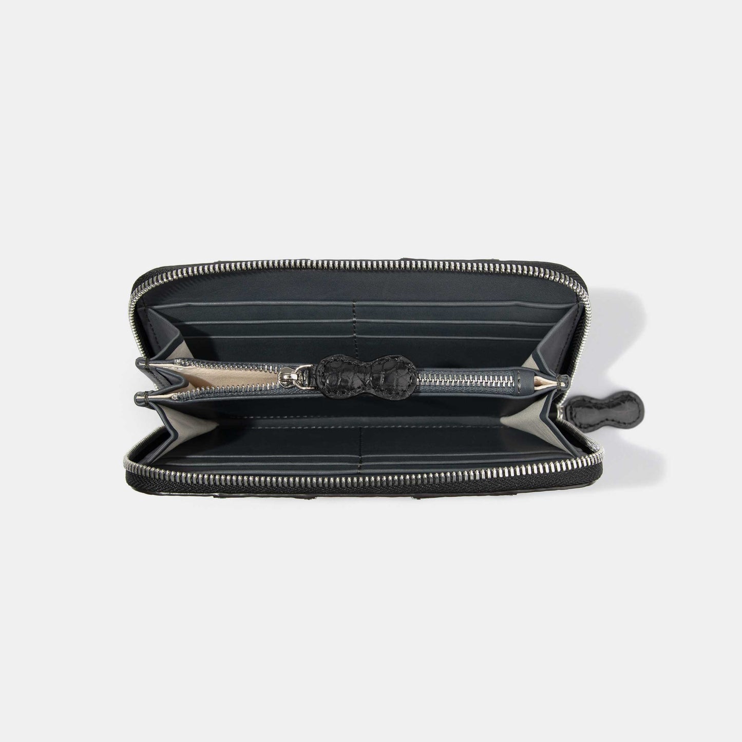 8 Inch 3-Tone Shiny Alligator Flank Zip Long Wallet Hot Pink Green Black Inside Compartments