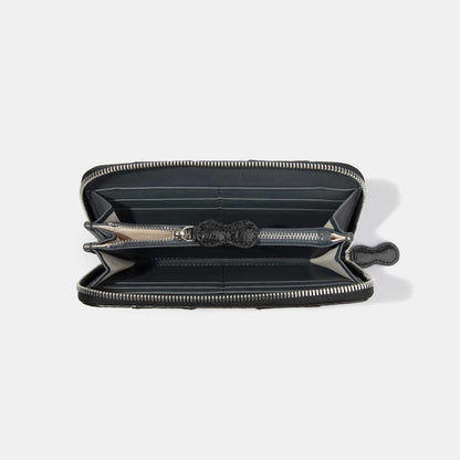 8 Inch 3-Tone Shiny Alligator Flank Zip Long Wallet Hot Pink Green Black Inside Compartments