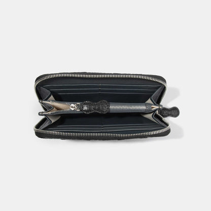 8 Inch 3-Tone Matte Alligator Flank Zip Long Wallet Light Grey Grey Black Inside Compartments