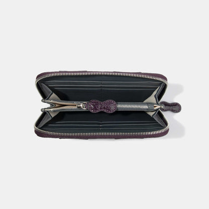 8 Inch 3-Tone Shiny Alligator Flank Zip Long Wallet Pink Purple Dark Purple Inside Compartments