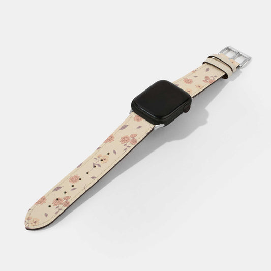 Pink Color Blossom Beige Leather Watch Strap | Apple Watch