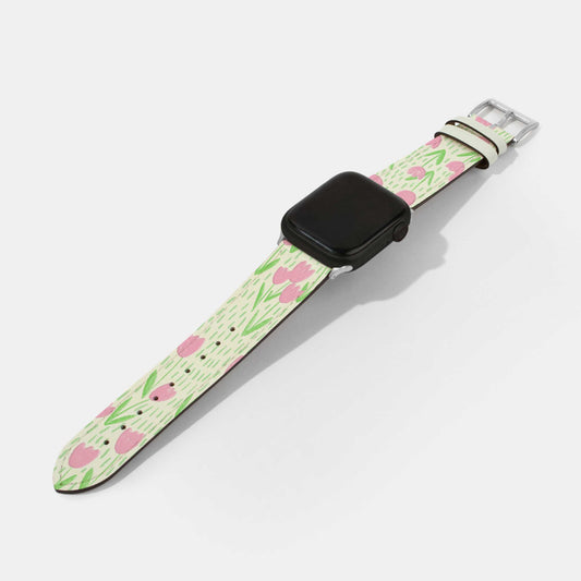 Pink Color Blossom Cream White Leather Watch Strap | Apple Watch