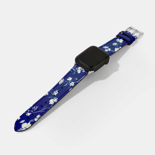 White Color Blossom Navy Leather Watch Strap | Apple Watch