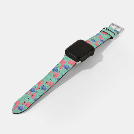 Red and Blue Color Blossom Turquoise Leather Watch Strap | Apple Watch