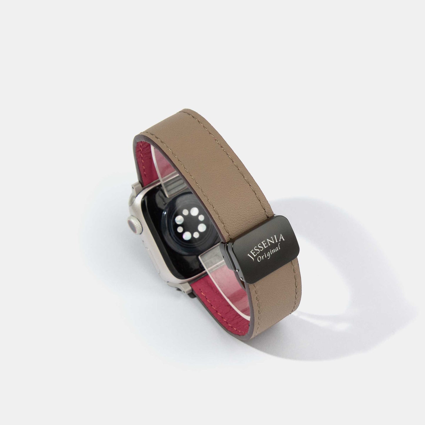 Reversible 2.0 Magnetic Leather Apple Watch Band (Tool-Free) | Fuchsia and Beige Back Side