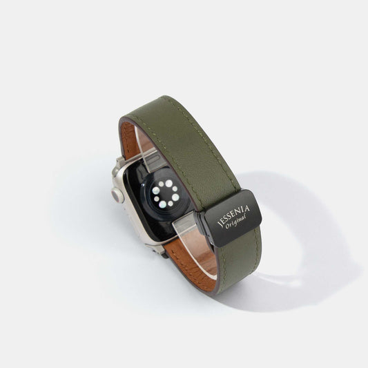 Reversible 2.0 Magnetic Leather Apple Watch Band (Tool-Free) | Green and Brown Back Side