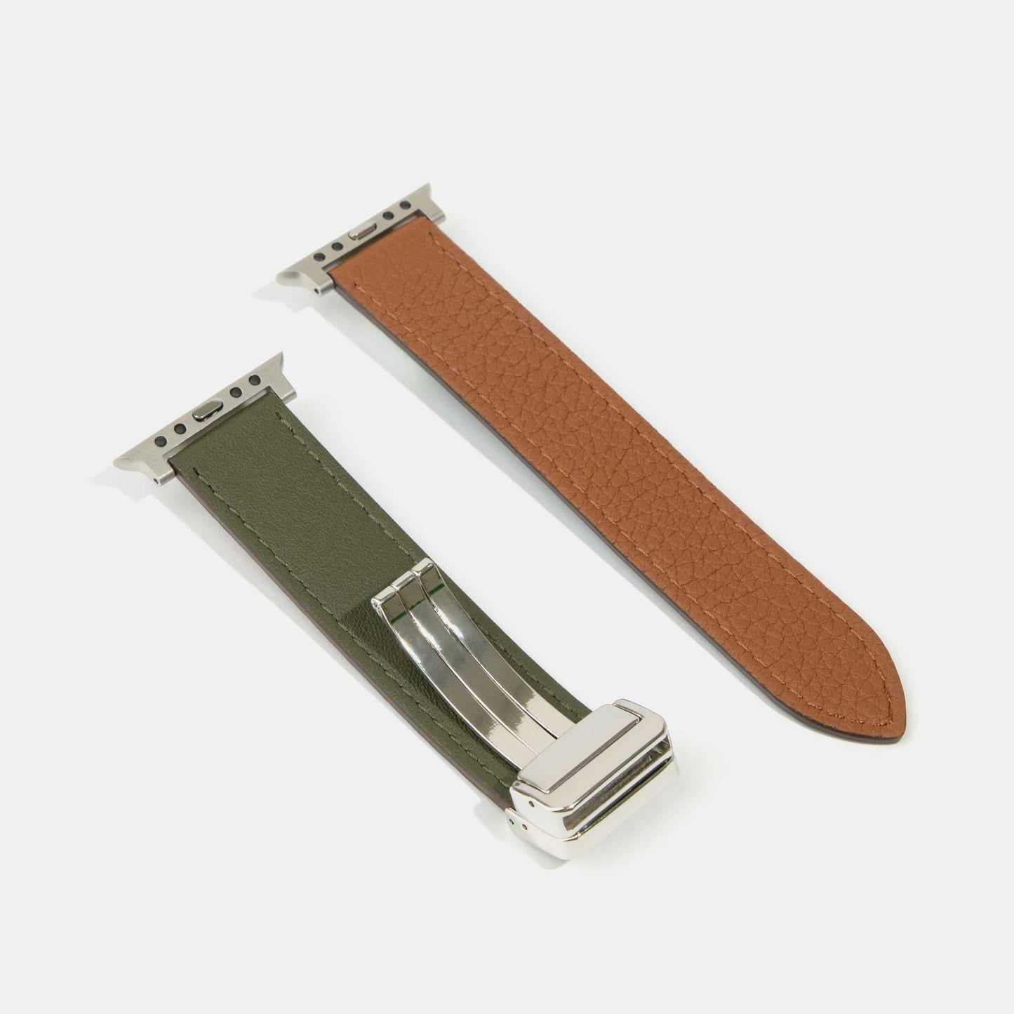 Reversible 2.0 Magnetic Leather Apple Watch Band (Tool-Free) | Green and Brown Details
