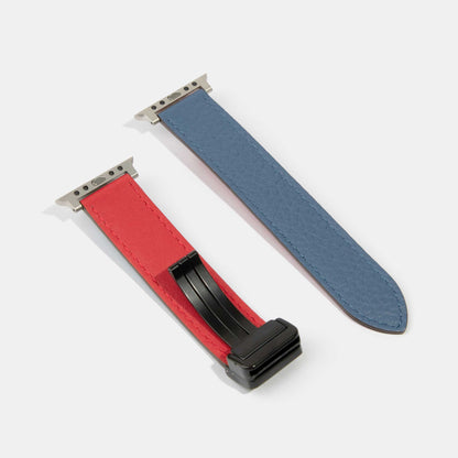 Reversible 2.0 Magnetic Leather Apple Watch Band (Tool-Free) | Red and Blue Details
