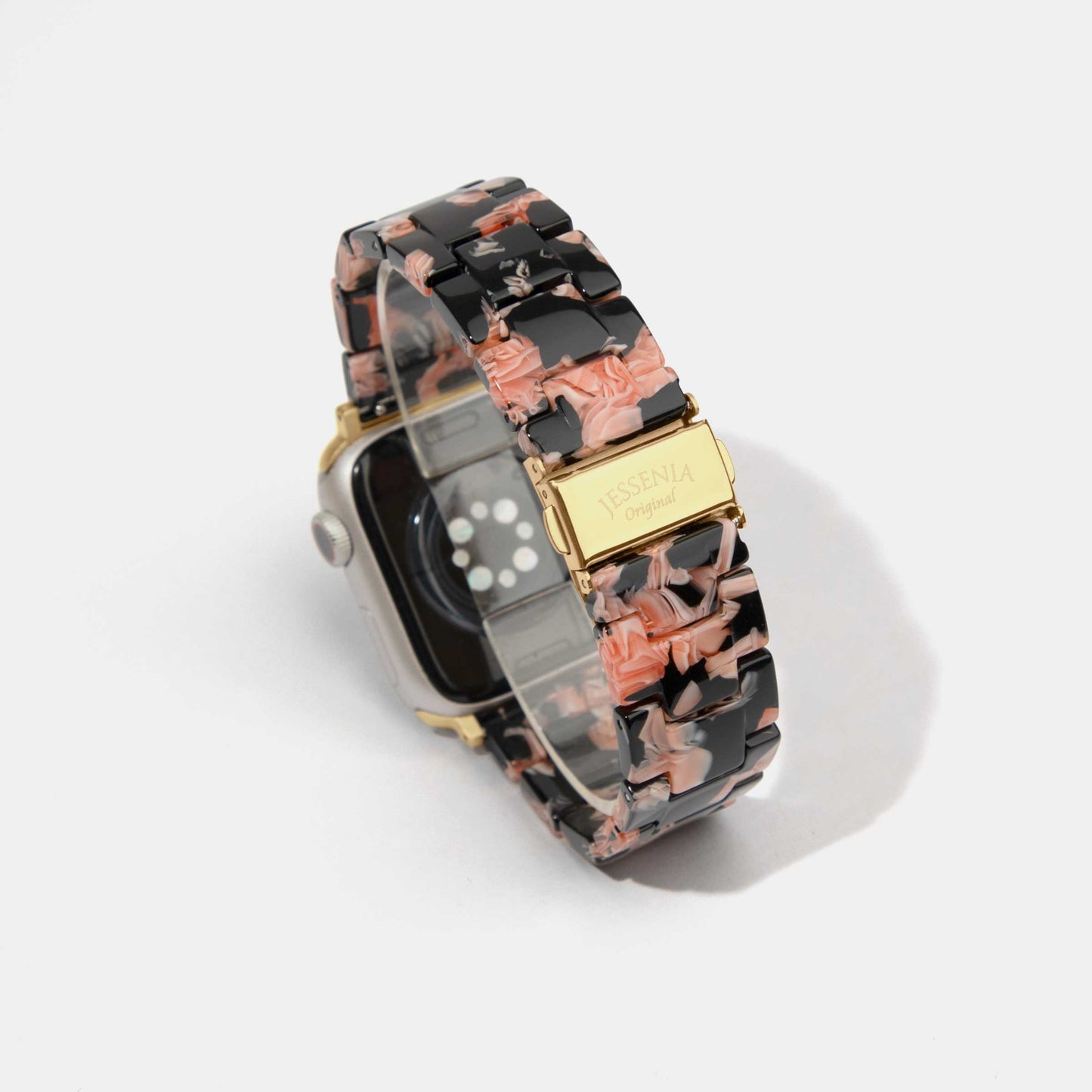 Black with Red Blossom Mosaic Pattern Epoxy Resin Watch Strap for Apple Watch