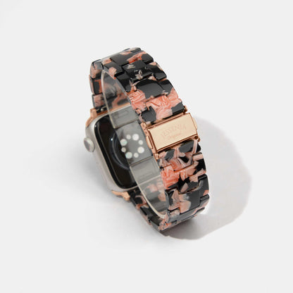 Black with Red Blossom Mosaic Pattern Epoxy Resin Watch Strap for Apple Watch