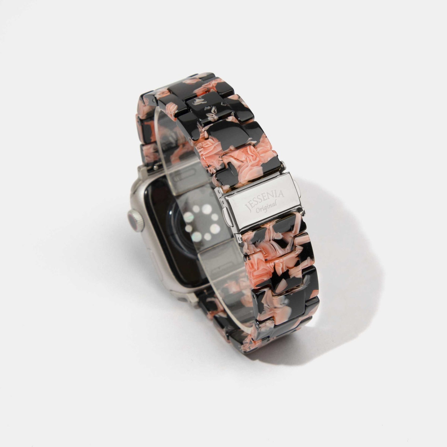 Black with Red Blossom Mosaic Pattern Epoxy Resin Watch Strap for Apple Watch