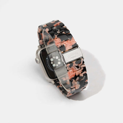 Black with Red Blossom Mosaic Pattern Epoxy Resin Watch Strap for Apple Watch