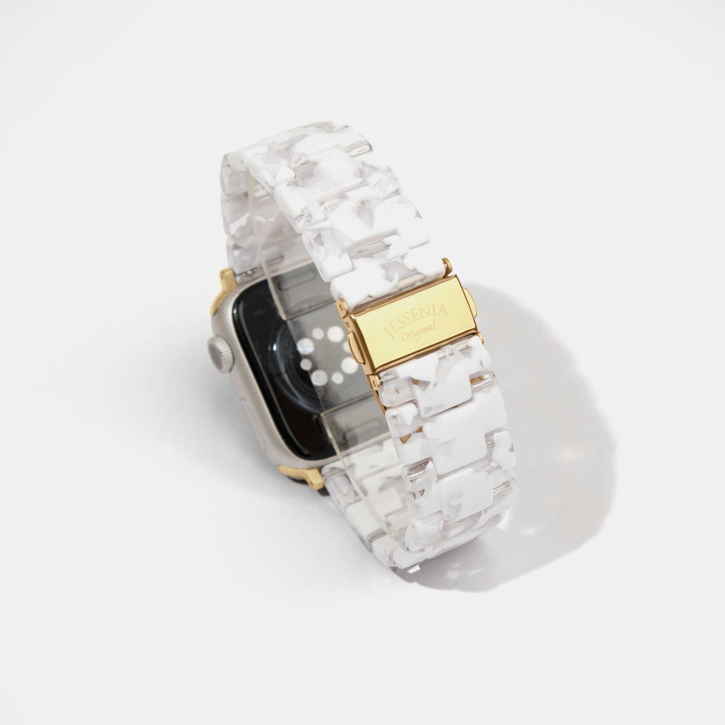 White with Black Blossom Mosaic Pattern Epoxy Resin Watch Strap for Apple Watch