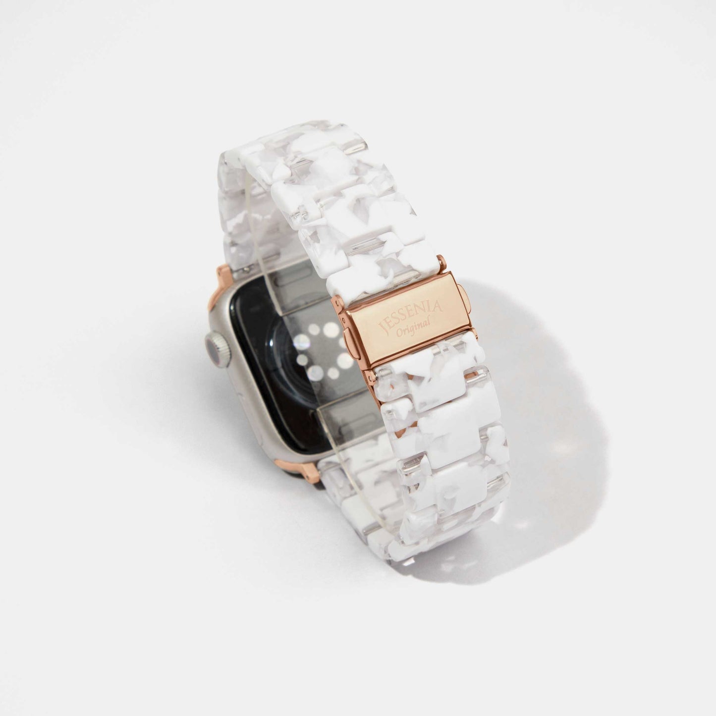 White with Black Blossom Mosaic Pattern Epoxy Resin Watch Strap for Apple Watch