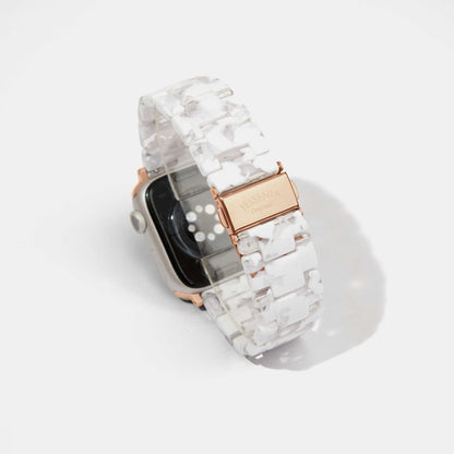 White with Black Blossom Mosaic Pattern Epoxy Resin Watch Strap for Apple Watch