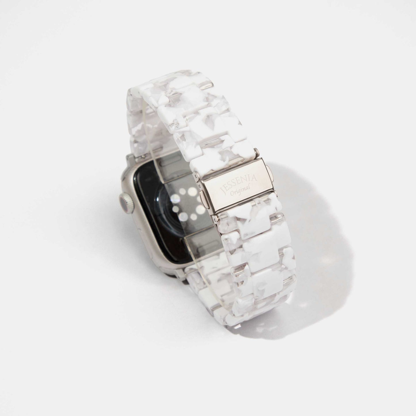 White with Black Blossom Mosaic Pattern Epoxy Resin Watch Strap for Apple Watch