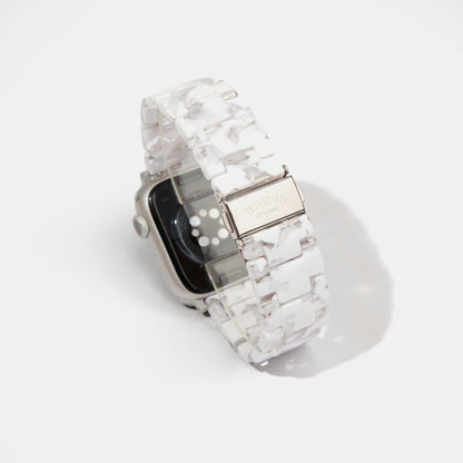 White with Black Blossom Mosaic Pattern Epoxy Resin Watch Strap for Apple Watch