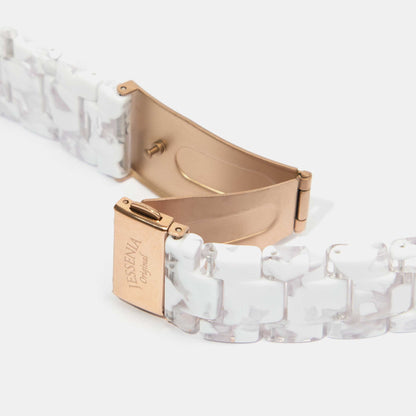 White with Black Blossom Mosaic Pattern Epoxy Resin Watch Strap for Apple Watch