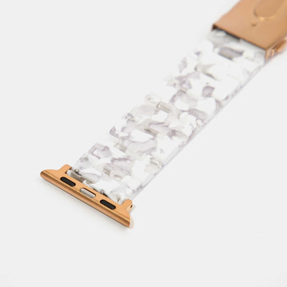White with Black Blossom Mosaic Pattern Epoxy Resin Watch Strap for Apple Watch