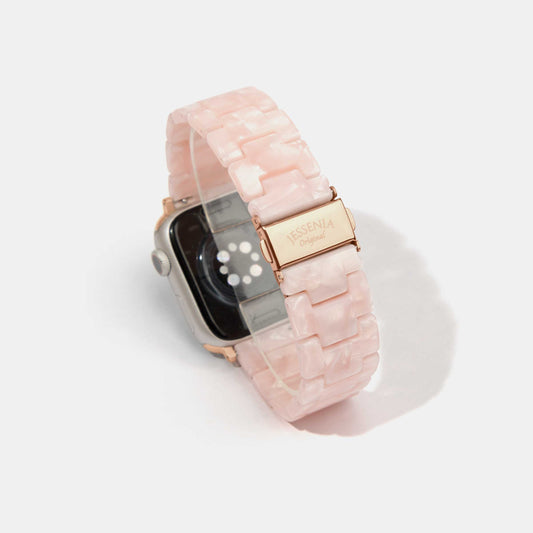 Pink Pearl Mosaic Pattern Epoxy Resin Watch Strap for Apple Watch Rose Gold Buckle