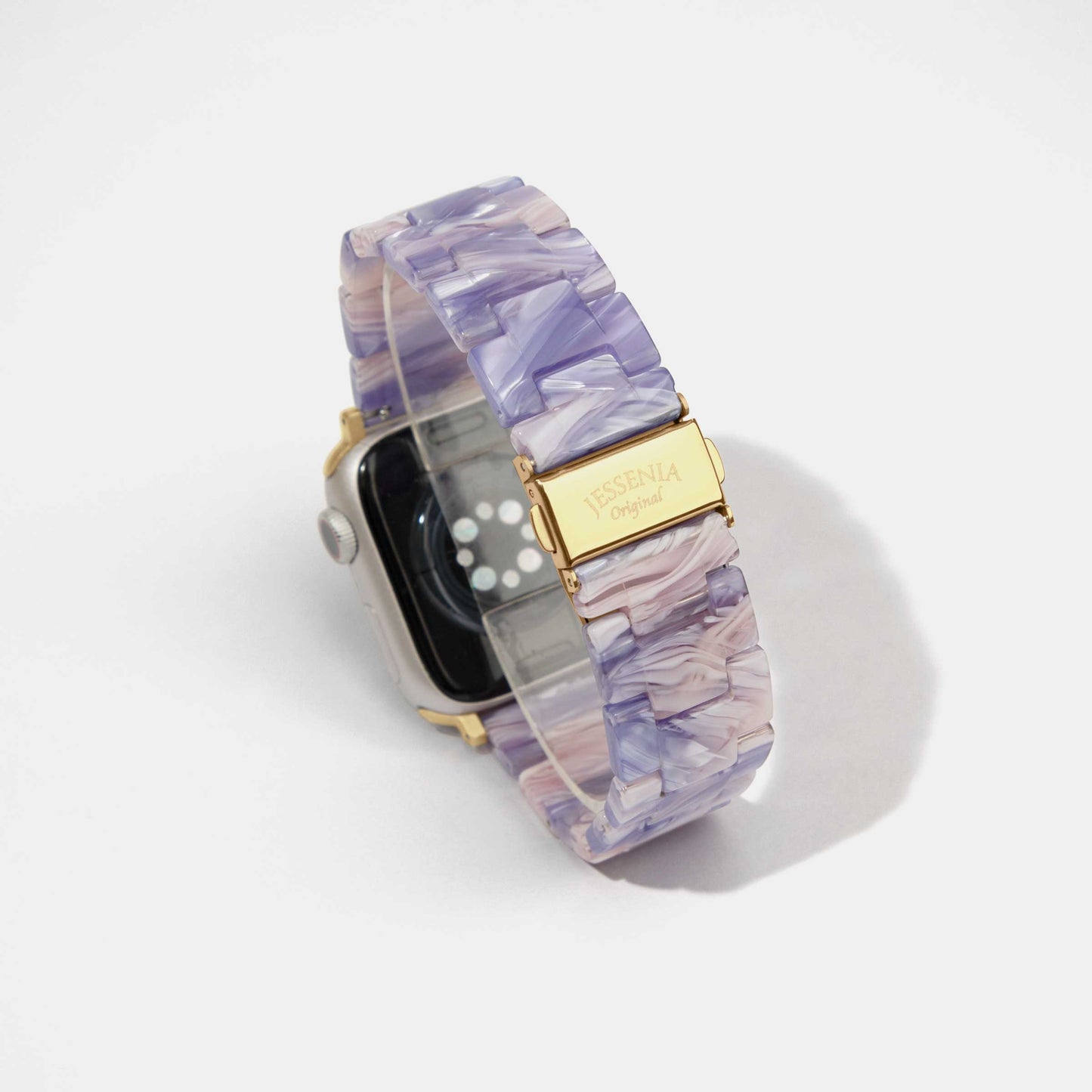 Purple Pink Marble Mosaic Pattern Epoxy Resin Watch Strap for Apple Watch Gold Color Buckle