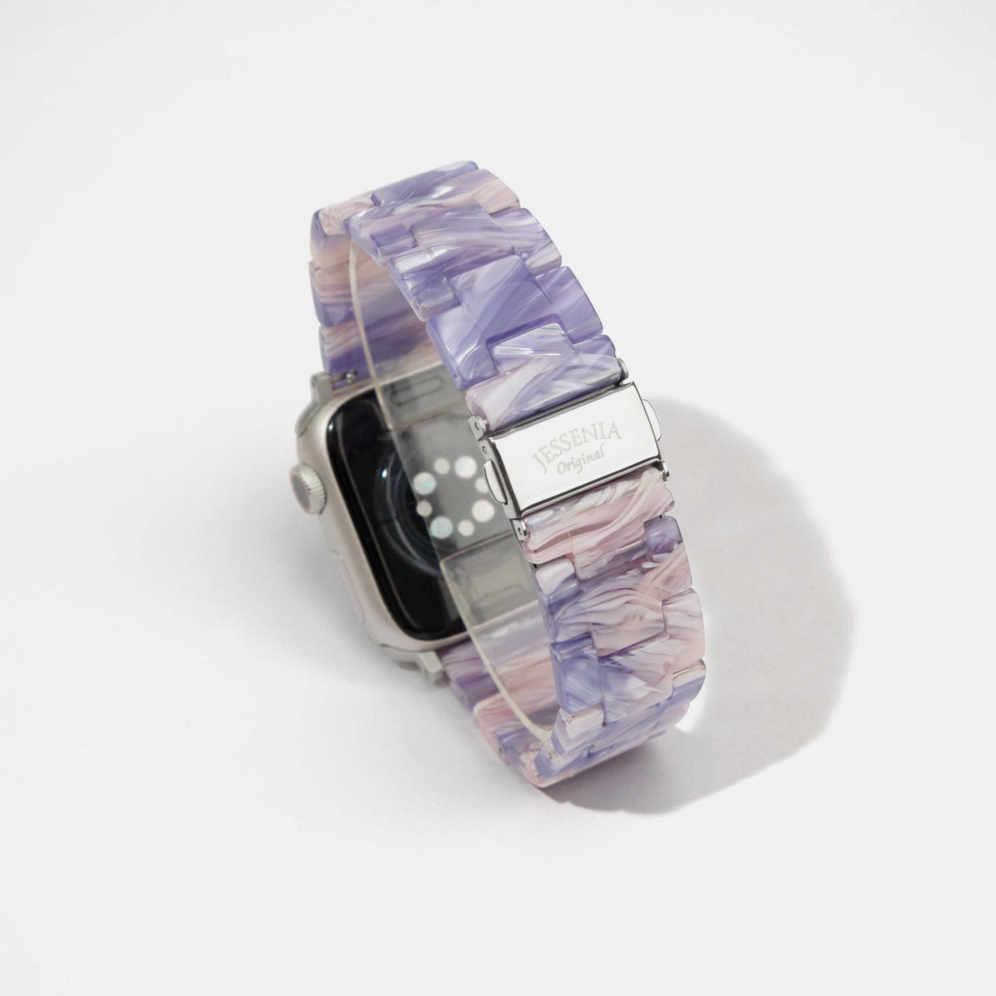 Purple Pink Marble Mosaic Pattern Epoxy Resin Watch Strap for Apple Watch Steel Color Buckle