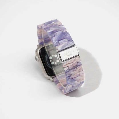 Purple Pink Marble Mosaic Pattern Epoxy Resin Watch Strap for Apple Watch Steel Color Buckle
