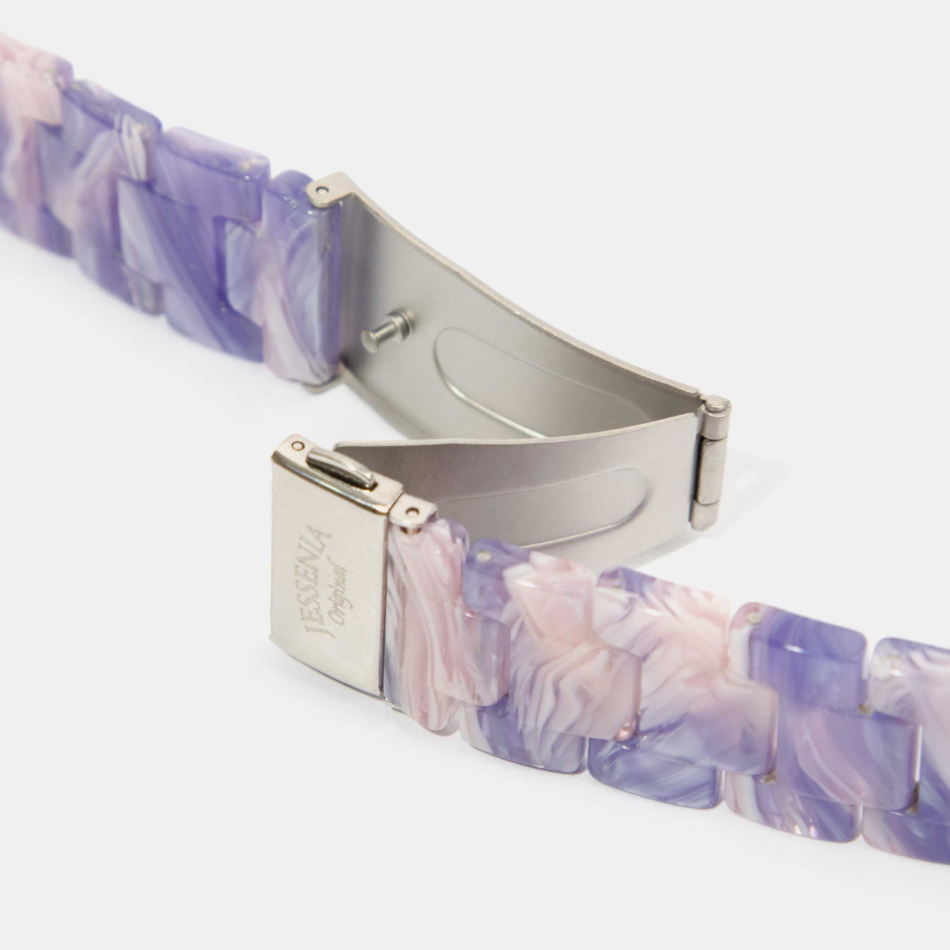 Purple Pink Marble Mosaic Pattern Epoxy Resin Watch Strap for Apple Watch Deployment Clasp Buckle