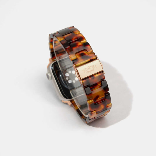 Tortoise Shell Mosaic Pattern Epoxy Resin Watch Strap for Apple Watch Rose Gold Buckle