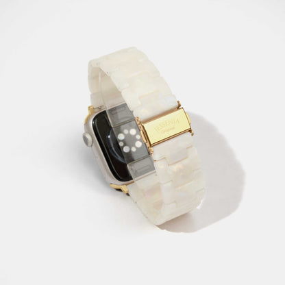 White Pearl Mosaic Pattern Epoxy Resin Watch Strap for Apple Watch