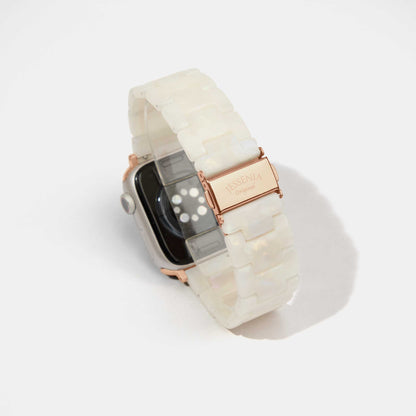 White Pearl Mosaic Pattern Epoxy Resin Watch Strap for Apple Watch