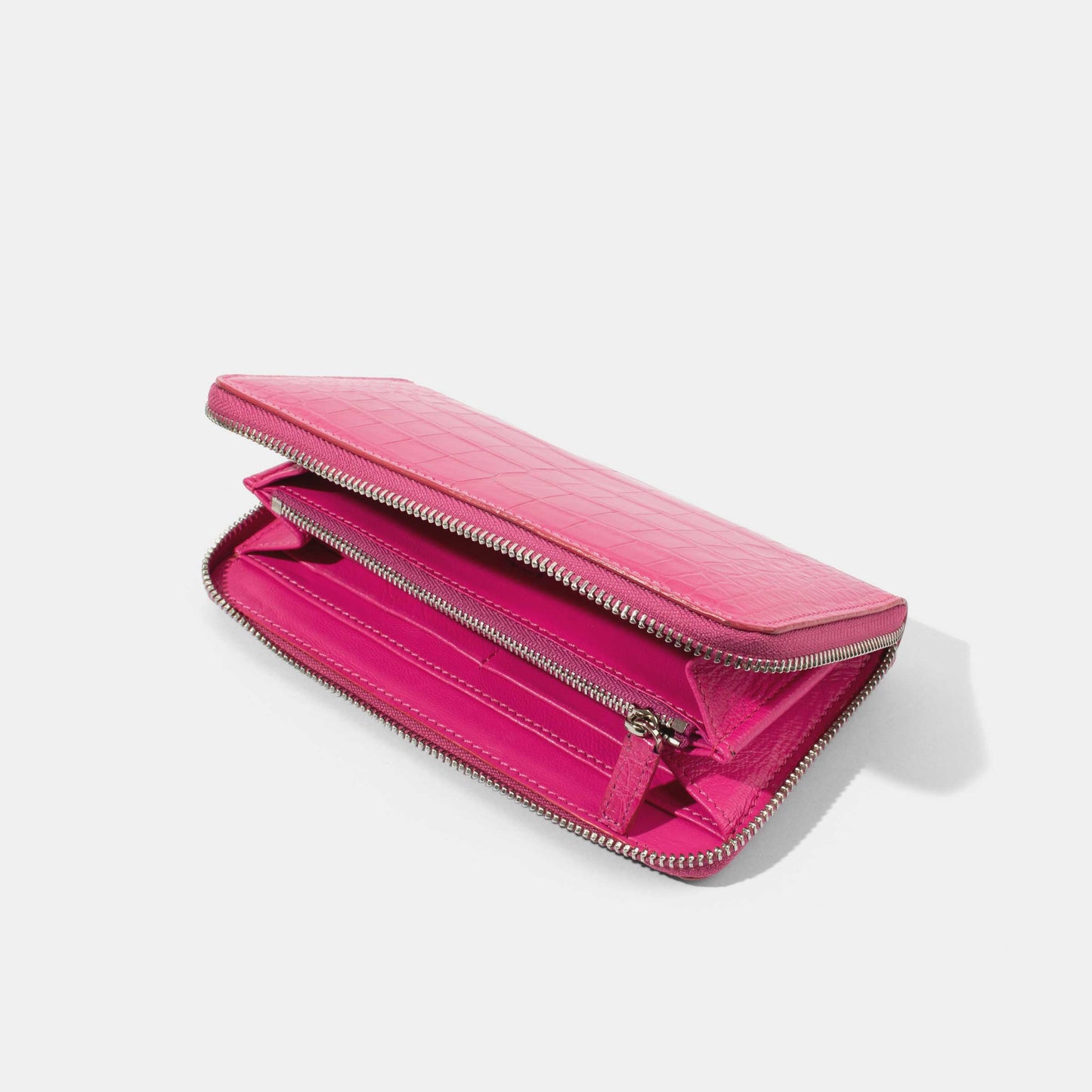 Hot Pink Shiny Alligator Women Long Wallet | Crocodile Leather Wallets