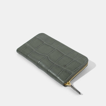 Grey Semi-Matte Alligator Women Long Wallet | Crocodile Leather Wallets