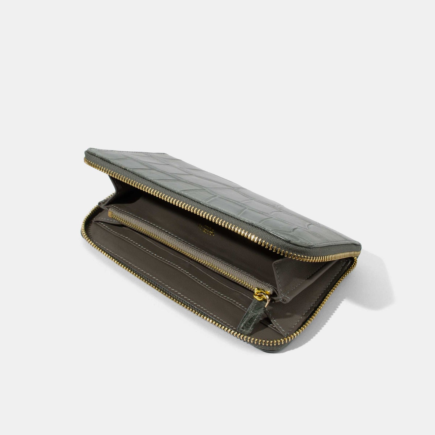 Grey Semi-Matte Alligator Women Long Wallet | Crocodile Leather Wallets