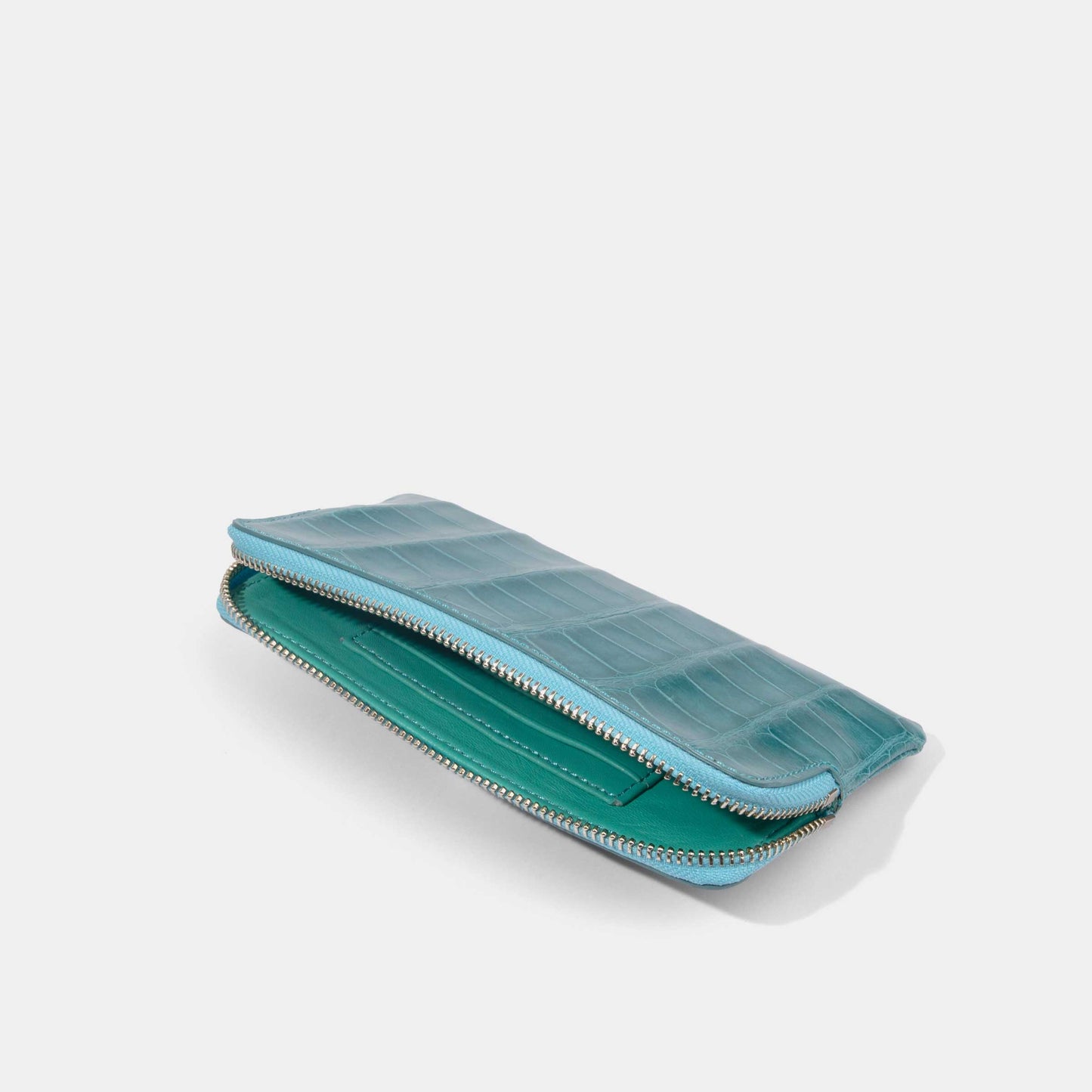 Teal Alligator Women Zip Pouch Wallet | Crocodile Leather Wallets