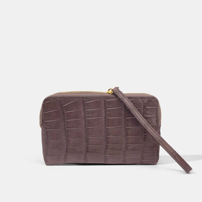 Mauve Brown Alligator Women Zip Pouch Wallet | Crocodile Leather Wallets