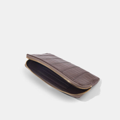 Mauve Brown Alligator Women Zip Pouch Wallet | Crocodile Leather Wallets