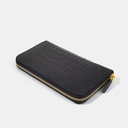 Matte Black Alligator Women Long Wallet | Crocodile Leather Wallets