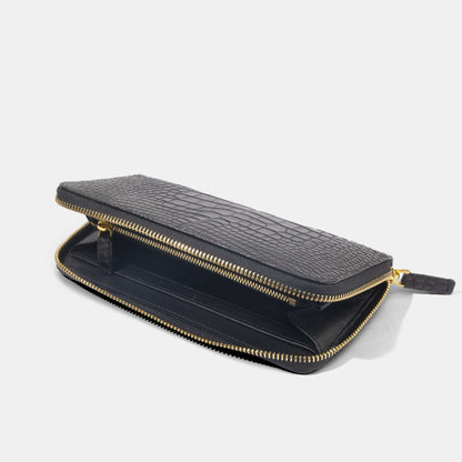 Matte Black Alligator Women Long Wallet | Crocodile Leather Wallets