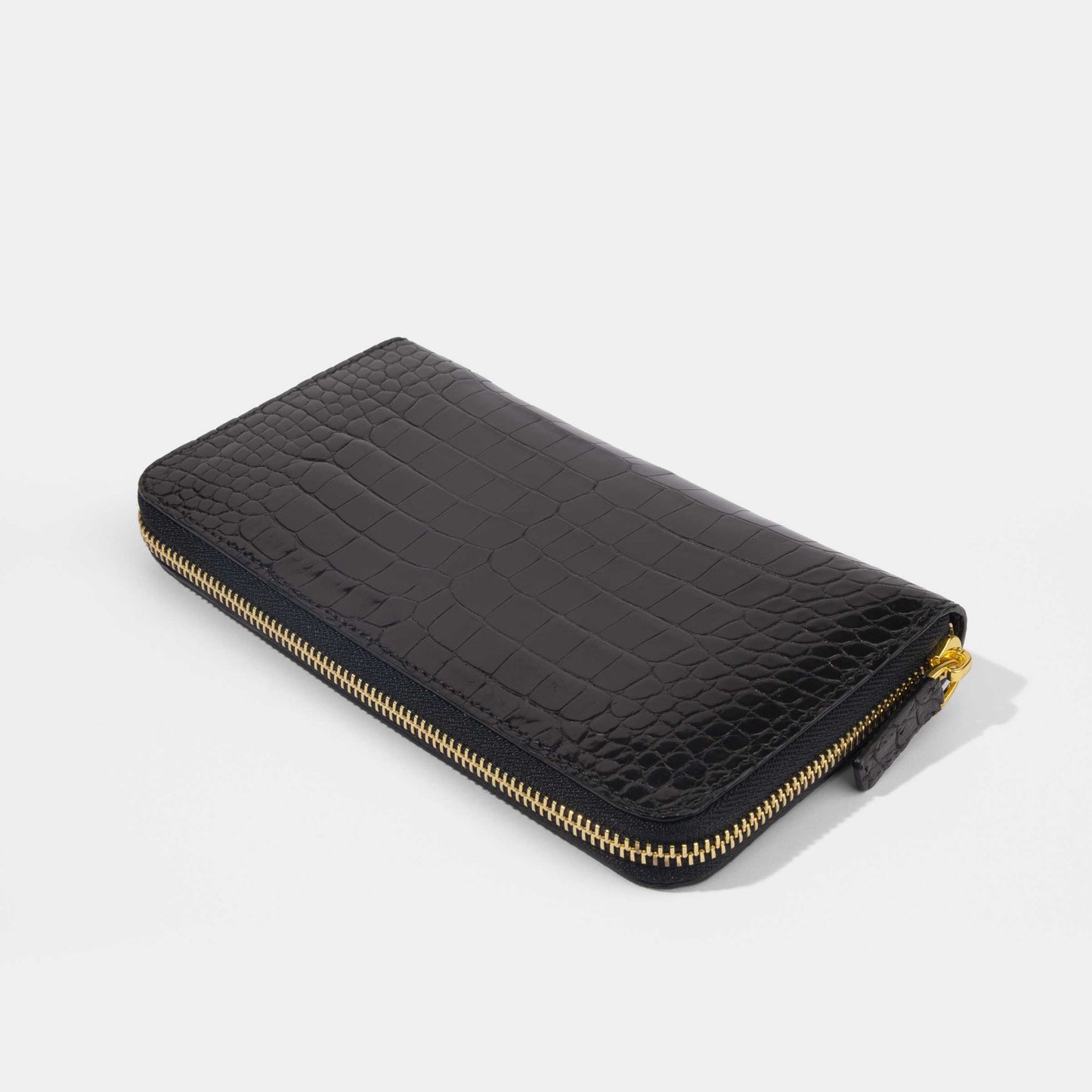 Semi-Matte Black Alligator Women Long Wallet | Crocodile Leather Wallets