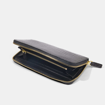 Semi-Matte Black Alligator Women Long Wallet | Crocodile Leather Wallets