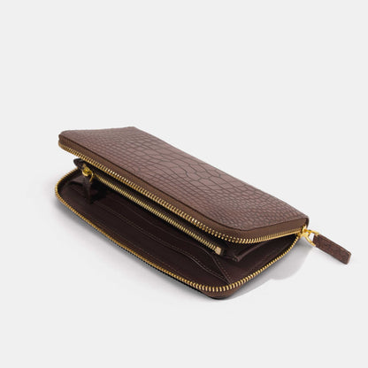 Brown Alligator Women Long Wallet | Crocodile Leather Wallets