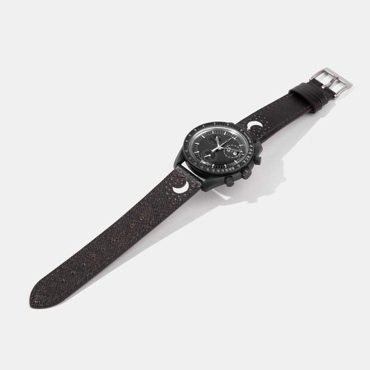 Calf Leather Watch Strap for Mission to the Moonphase - New Moon | OMEGA x Swatch Speedmaster Moonswatch | Universal