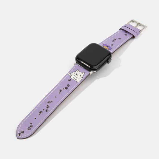 White Cat Footprint Purple Calf Leather Apple Watch Strap