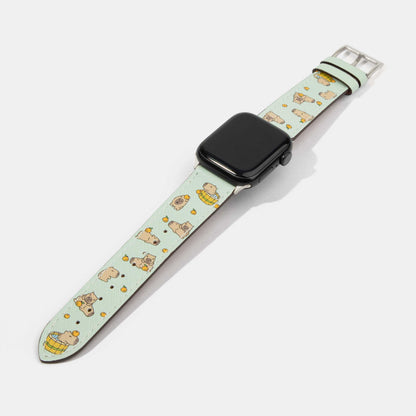 Capybara with Orange Teal Calf Leather Apple Watch Strap