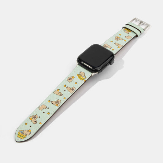 Capybara with Orange Teal Calf Leather Apple Watch Strap